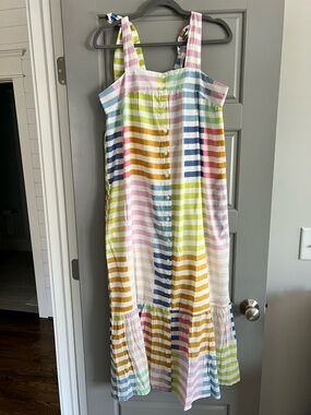 Striped Multi-Color Maxi Sundress with Button Front